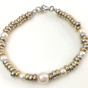 Bracciale rondelle in argento placcato in oro e 7 perle