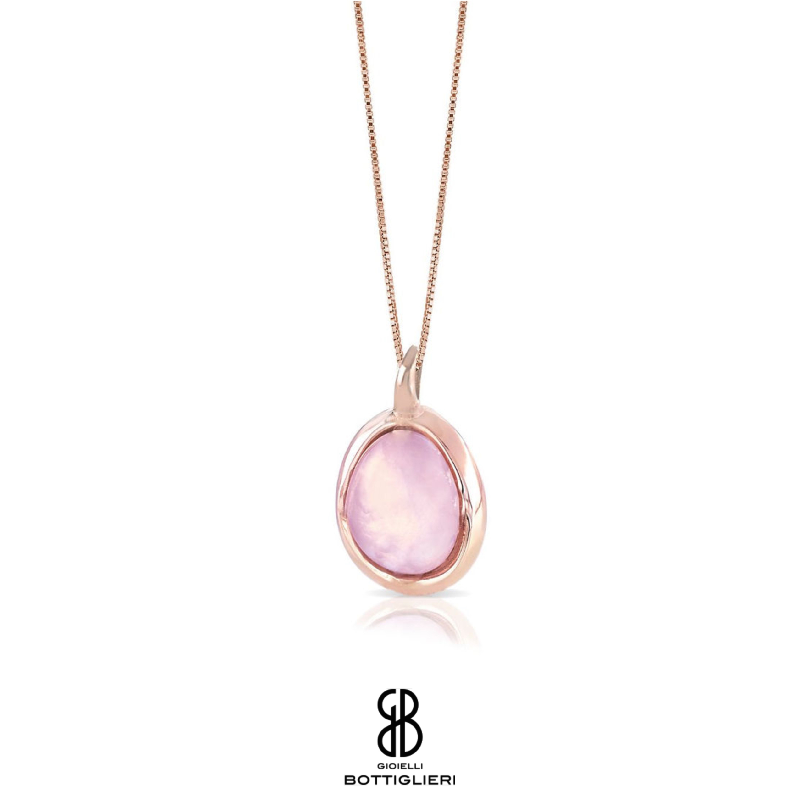 Collana Sognatrice con quarzo viola ametista in argento 925 placcato in oro rosa.