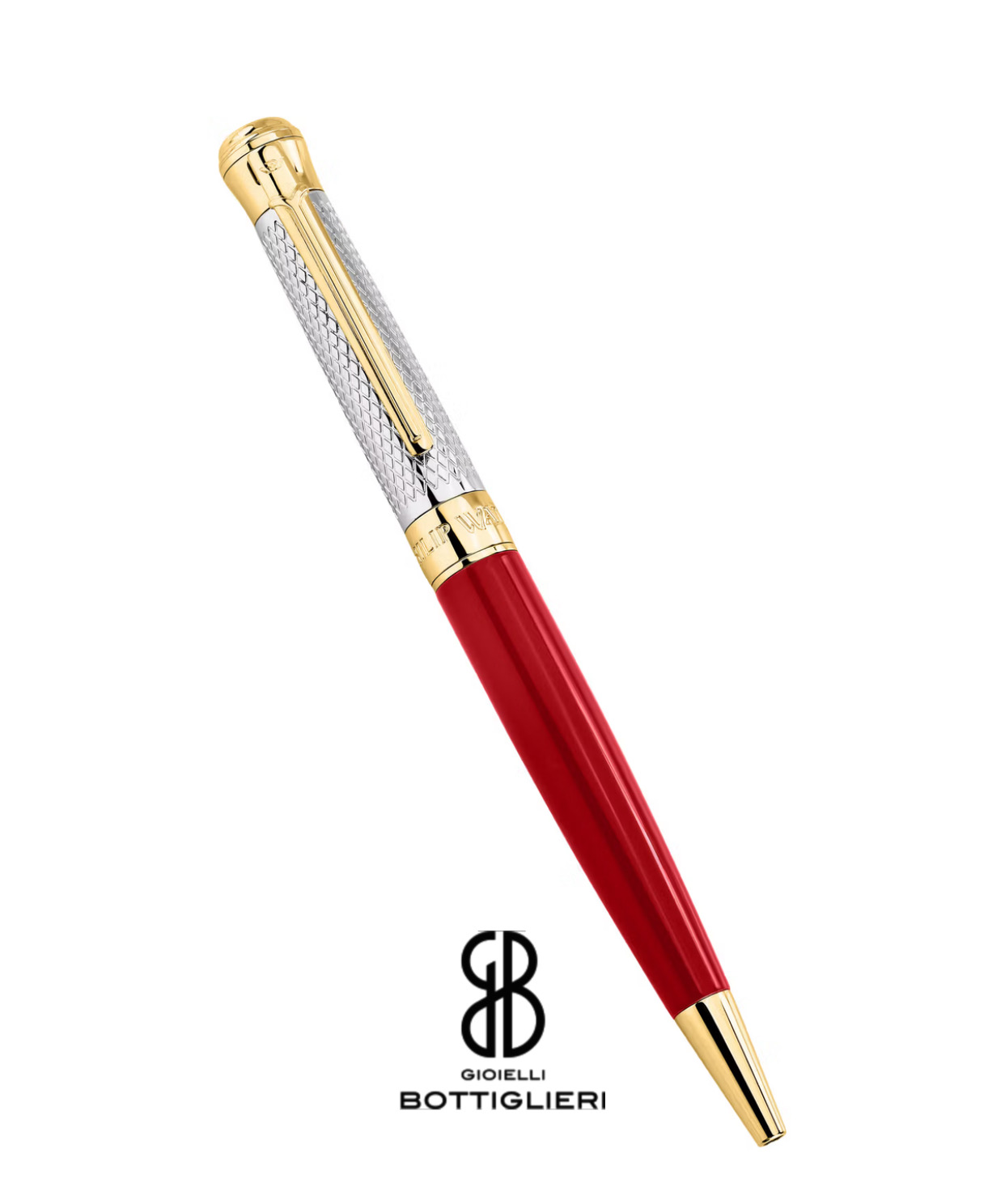 Penna a sfera Philip Watch elegante in silver gold e rosso. Peso: 36,800 gr. Con confezione originale e certificato di autenticità.